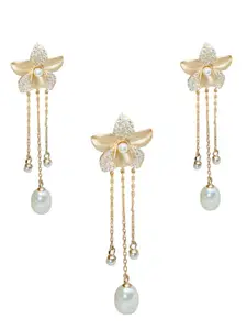 Luxevogue Rose Gold-Plated Cubic Zirconia Stone-Studded Pendant Set