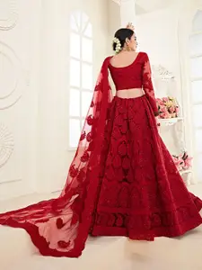 ALIZEH Bridal Red Designer Embroidered Floral Lehnega Choli With Dupatta
