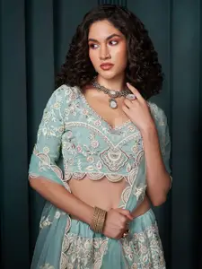ALIZEH Light Blue Embroidered Lehenga Choli With Dupatta