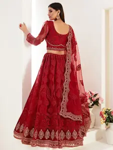 ALIZEH Deep Red and Gold Lehenga Choli With Dupatta