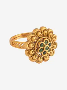 Kushal's Fashion Jewellery Women Green Gold-Plated Antique Finger Ring