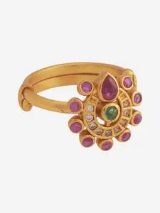 Kushal's Fashion Jewellery Embellished Bridal 92.5 Silver Gold-Plated Temple Finger Ring