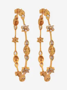 Kushal's Fashion Jewellery Set Of 2 Artificial Stones Studded Gold-Plated Antique Bangles