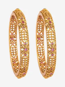 Kushal's Fashion Jewellery Ruby Gold-Plated Ethnic Antique Bangle