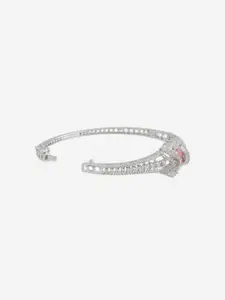 Kushal's Fashion Jewellery Rhodium-Plated Zircon Diamond Studded Bangle-Style Bracelet