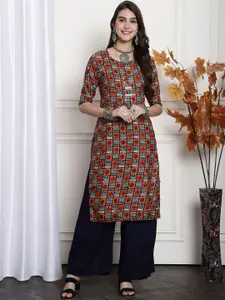 7Threads Women Ethnic Motifs Printed Floral Crepe Kurta