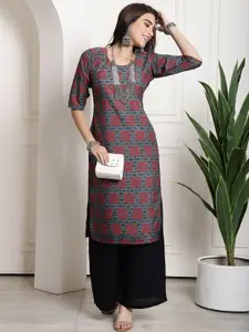 7Threads Women Ethnic Motifs Printed Floral Crepe Kurta