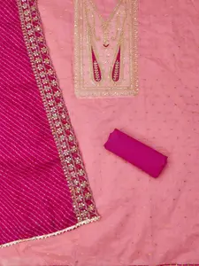 KALINI Paisley Embroidered Sequinned Chanderi Butti Silk Unstitched Dress Material