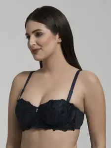 MAKCLAN Floral Medium Coverage Underwired Lightly Padded Plunge Bra