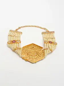 NVR Women Gold-Plated Cubic Zirconia Stone Studded Link Bracelet