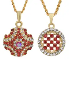 MEMOIR Set Of 2 Gold-Plated CZ Studded Star & Round Pendant With Chain