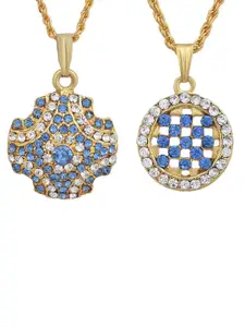 MEMOIR Set Of 2 Gold-Plated Stone Studded Pendant With Chain