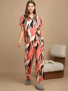 Sweet Dreams Women Lapel Collar Printed Night Suit