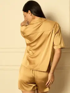 Sweet Dreams Women Satin Lapel Collar Night suit