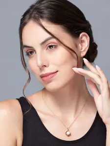 DIAVO 925 Sterling Silver Gold-Plated Pearls Circular Pendant With Chain