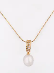 DIAVO 925 Sterling Silver Gold-Plated Pearls Beaded Oval Pendant