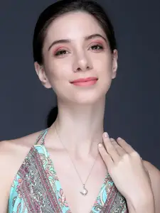 DIAVO 925 Sterling Silver Rhodium-Plated Beaded Pendant With Chain