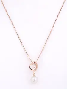 DIAVO 925 Sterling Silver Rose Gold-Plated Pearls Beaded Oval Pendant