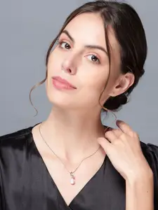 DIAVO 925 Sterling Silver Rhodium-Plated Pearls Beaded Oval Pendant