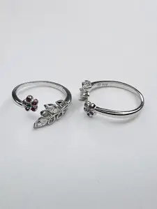 Arte Jewels Set Of 2 Sterling Silver Stone Studded Toe Rings
