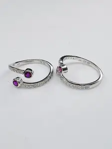 Arte Jewels Set Of 2 925 Sterling Silver-Plated Stone Studded Toe Rings