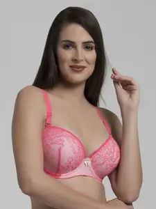 MAKCLAN Women Floral Medium Coverage Underwired Lightly Padded Plunge Bra