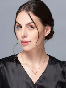 DIAVO 925 Sterling Silver Rose Gold-Plated Pearls Beaded Circular Pendant