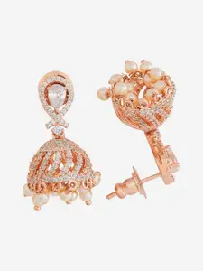 Kushal's Fashion Jewellery Rose Gold-Plated Zircon Stone Studded Dome Shaped Jhumkas