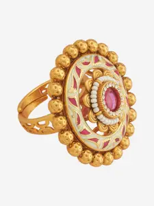 Kushal's Fashion Jewellery Gold-Plated Artificial Stones-Studded Antique Finger Ring