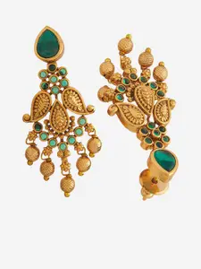 Kushal's Fashion Jewellery Gold-Plated Contemporary Stone Studded Antique Drop Earrings