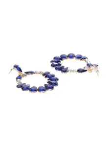 DIVASTRI Gold-Plated Artificial Stones Studded And Beaded Teardrop Shaped Drop Earrings