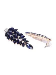 DIVASTRI Gold-Plated Artificial Stones Studded And Beaded Leaf Shaped Drop Earrings