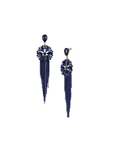 DIVASTRI Gold-Plated Artificial Stones Studded Floral Shaped With Tasselled Drop Earrings