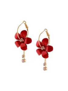 DIVASTRI Gold-Plated Artificial Stone Studded Floral Hoop Earrings