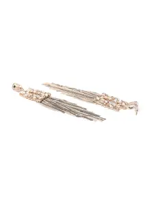 DIVASTRI Gold-Plated Artificial Stone Studded Square Drop Earrings