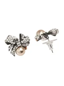 DIVASTRI Silver-Plated Artificial Stones Studded Contemporary Shaped Studs