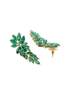 DIVASTRI Gold-Plated Artificial Stones Studded Leaf Shaped Drop Earrings