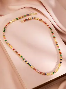 Rubans 18KT Gold-Plated Crystal Stone Studded Necklace