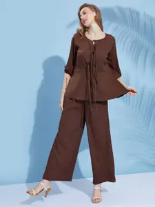 DressBerry Tie-Up Neck Peplum Top