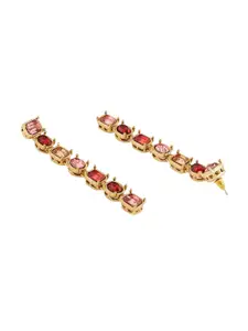 AMI Gold Plated Pink And Red  Artificial Studded Stone Drop Earrings