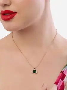 AMI Rose Gold-Plated Cubic Zirconia Studded Pendant With Chain