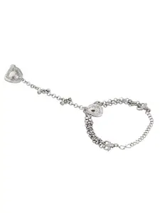 TEEJH Indrila Hathphool Oxidised Silver-Plated Ring Bracelet
