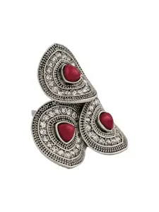 TEEJH Saranya Silver Women Maroon Silver-Plated Gemstone Studded Ring