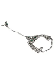 TEEJH Himanshi Hathphool Oxidised Silver-Plated Ring Bracelet