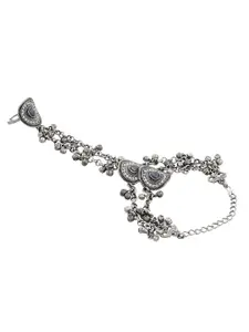 TEEJH Samhita Full Hath Oxidised Silver-Plated Ring Bracelet