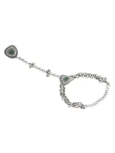 TEEJH Akaaya Hathphool Oxidised Silver-Plated Ring Bracelet