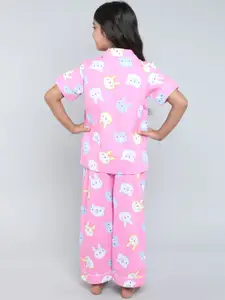 BAESD Girls Conversational Printed Lapel Collar Pure Cotton Casual Night suit