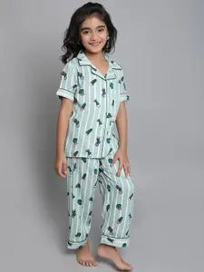 BAESD Girls Conversational Printed Lapel Collar Pure Cotton Casual Night suit