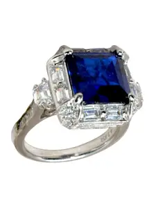 Luxevogue Sterling Silver Rhodium-Plated Cubic Zirconia Sapphire Splendor Ring