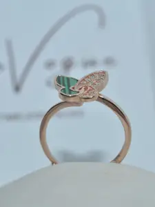 Luxevogue Enchanted Emerald Butterfly 925 Sterling Silver Rose Gold Plated CZ Studded Ring